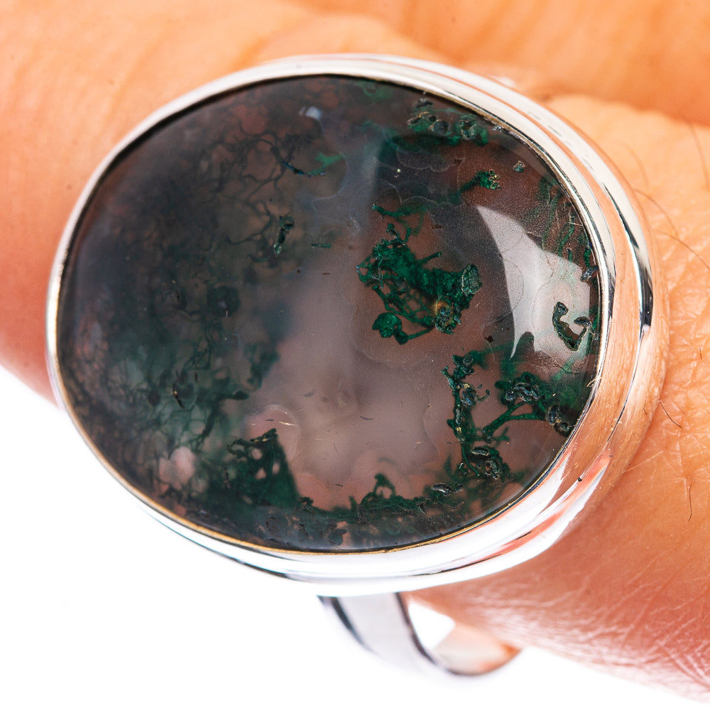 Green Moss Agate 925 Sterling Silver Ring Size 10.25