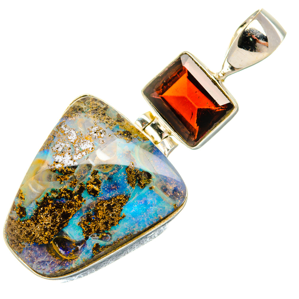 Boulder Opal, Garnet Pendant 1 5/8" (925 Sterling Silver) PD38050