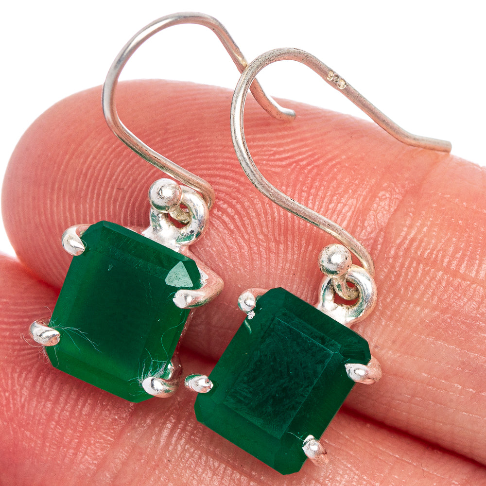 Green Onyx Earrings 1 1/8" (925 Sterling Silver) E1021