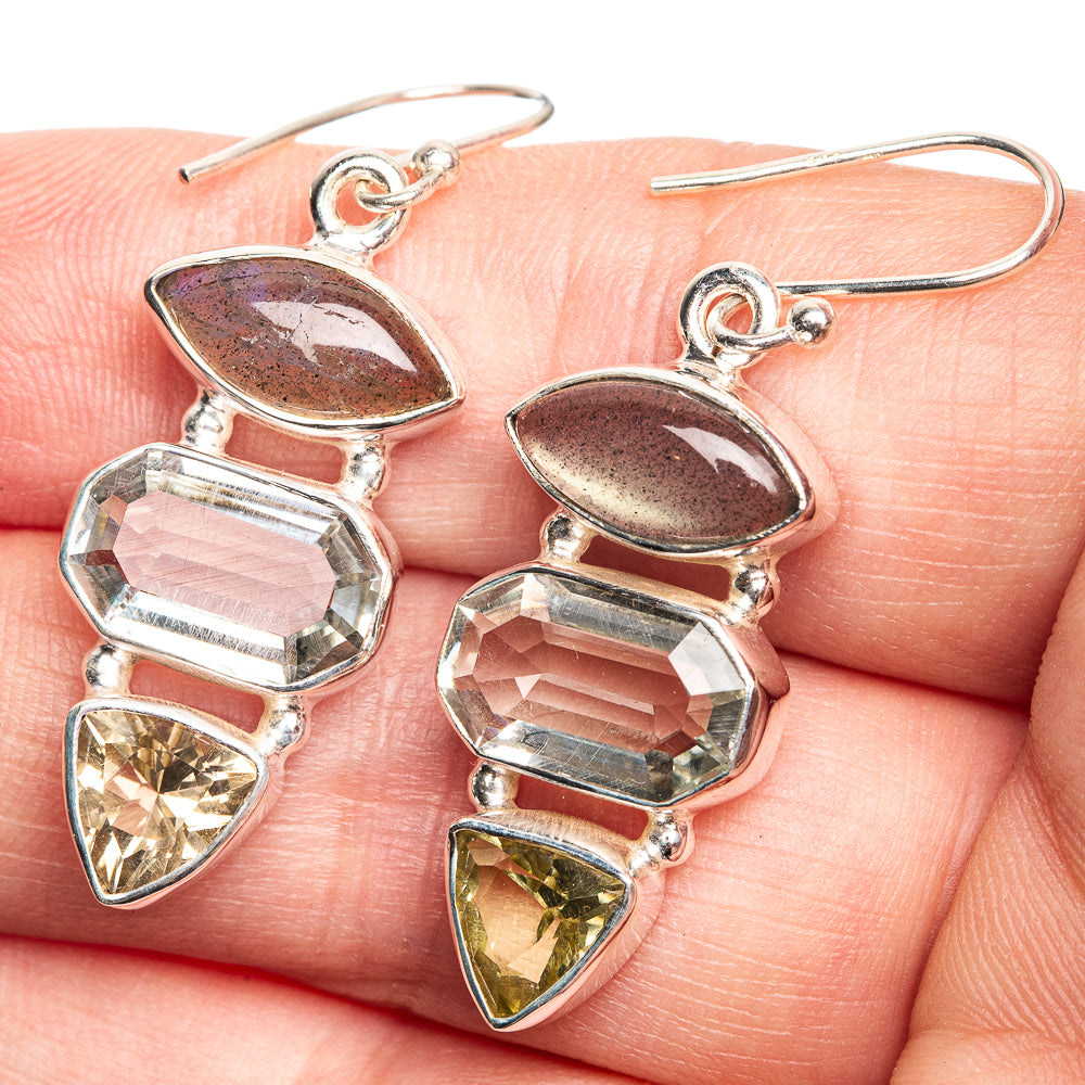 White Quartz, Labradorite, Citrine Earrings 1 5/8" (925 Sterling Silver) E432657