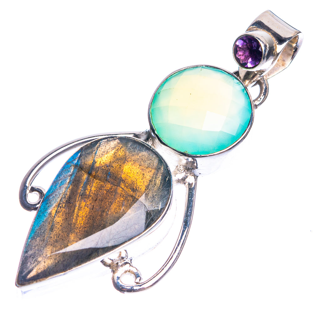 Labradorite, Aqua Chalcedony, Amethyst 925 Sterling Silver Pendant 1 7/8"