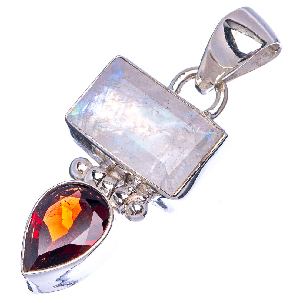 Faceted Rainbow Moonstone Pendant 1 3/8" (.925 Sterling Silver)