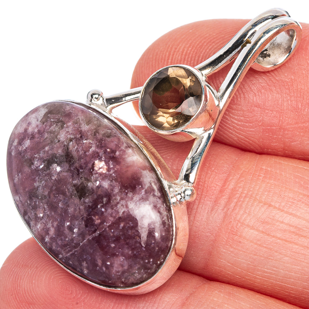 Tourmaline In Quartz, Smoky Quartz Pendant 1 3/8" (925 Sterling Silver) P40764