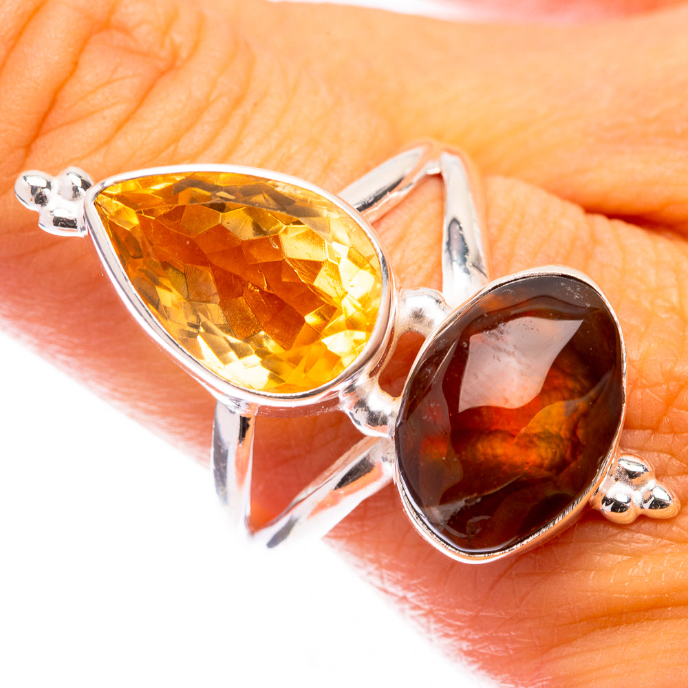 Large Mexican Fire Agate, Citrine Ring Size 10 (925 Sterling Silver) R141672