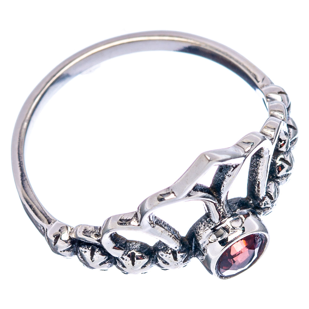 Garnet Crown Dainty Ring Size 6.75 (.925 Sterling Silver)