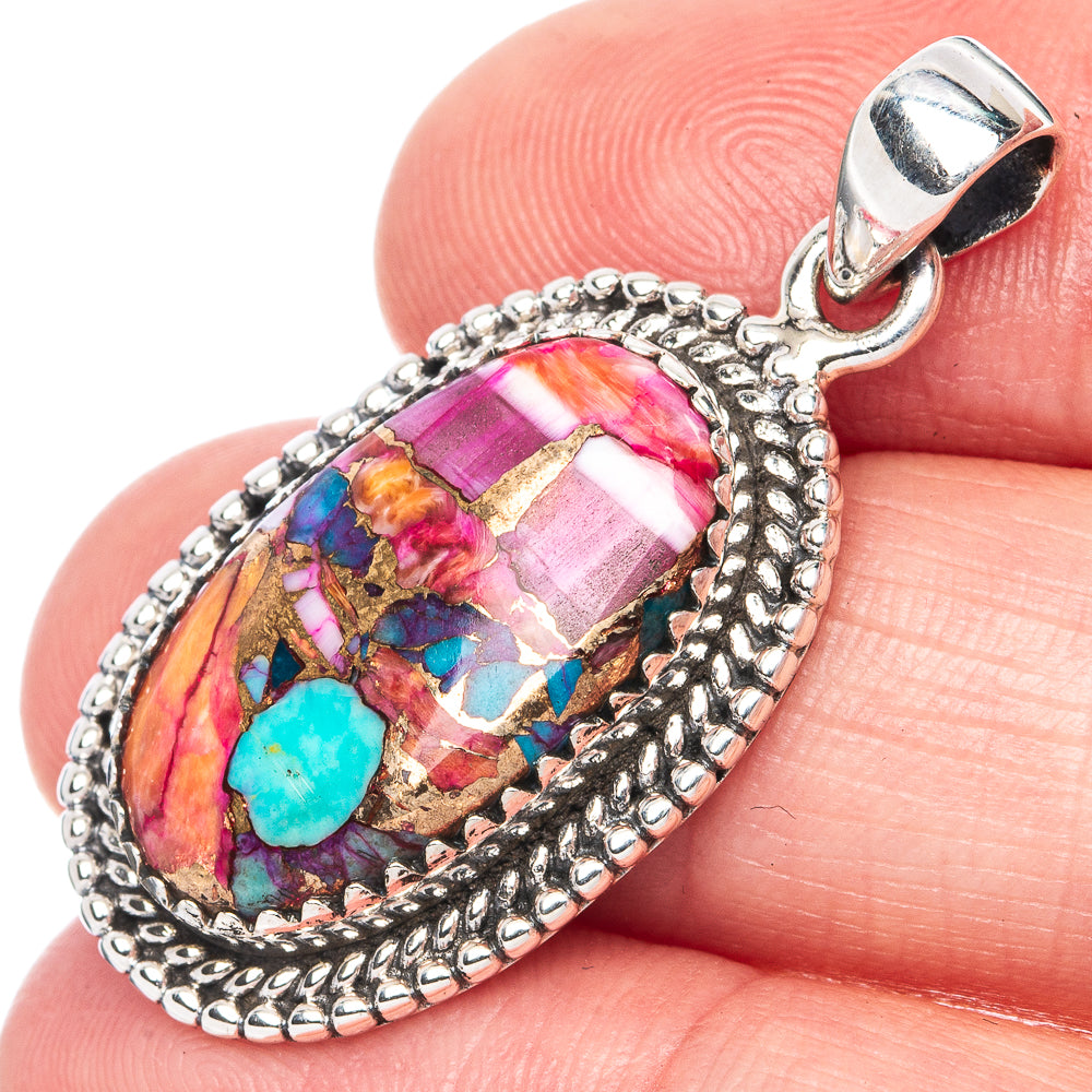 Kingman Pink Dahlia Turquoise 925 Sterling Silver Pendant 1 3/8" (925 Sterling Silver) P41905
