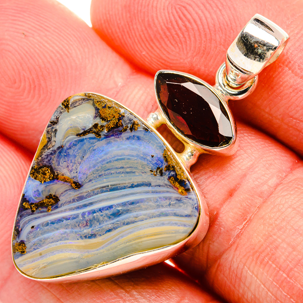 Boulder Opal, Garnet 925 Sterling Silver Pendant 1 3/4" (925 Sterling Silver) PD38362