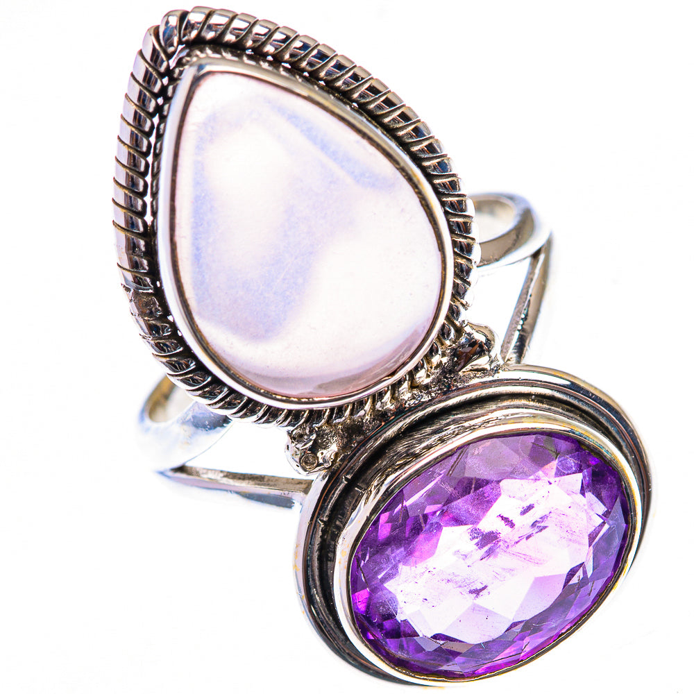 Large Rose Quartz, Amethyst Ring Size 9 (925 Sterling Silver) RING140055