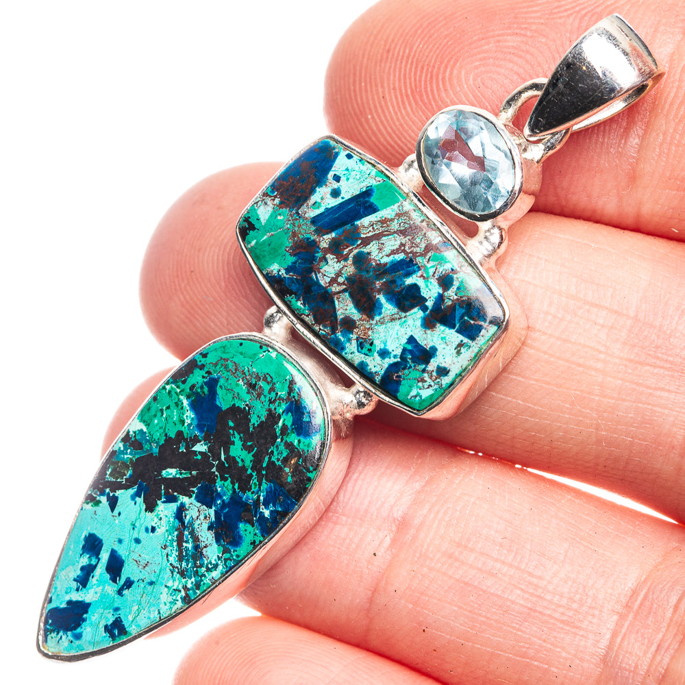 Azurite, Blue Topaz Pendant 2 1/8" (925 Sterling Silver) P39193