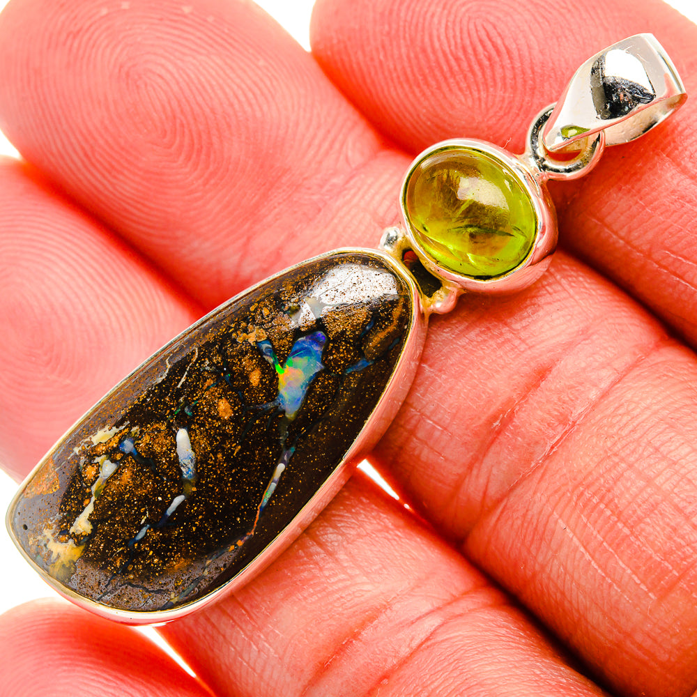 Boulder Opal, Prehnite Pendant 2" (925 Sterling Silver) PD37920