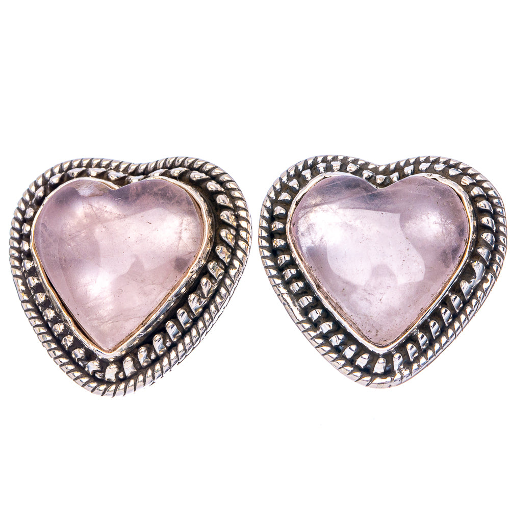 Rose Quartz Heart Earrings 5/8" (925 Sterling Silver) E1569