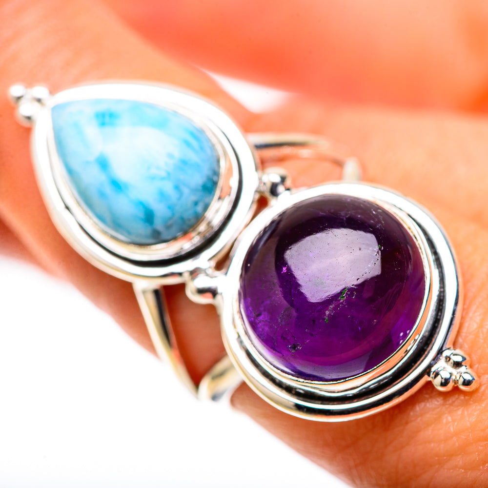 Large Amethyst, Larimar Ring Size 8 (925 Sterling Silver) RING138644