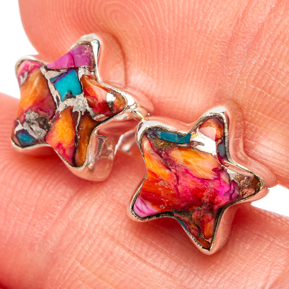 Pink Dahlia Mohave Turquoise Star Earrings 3/8" (.925 Sterling Silver)