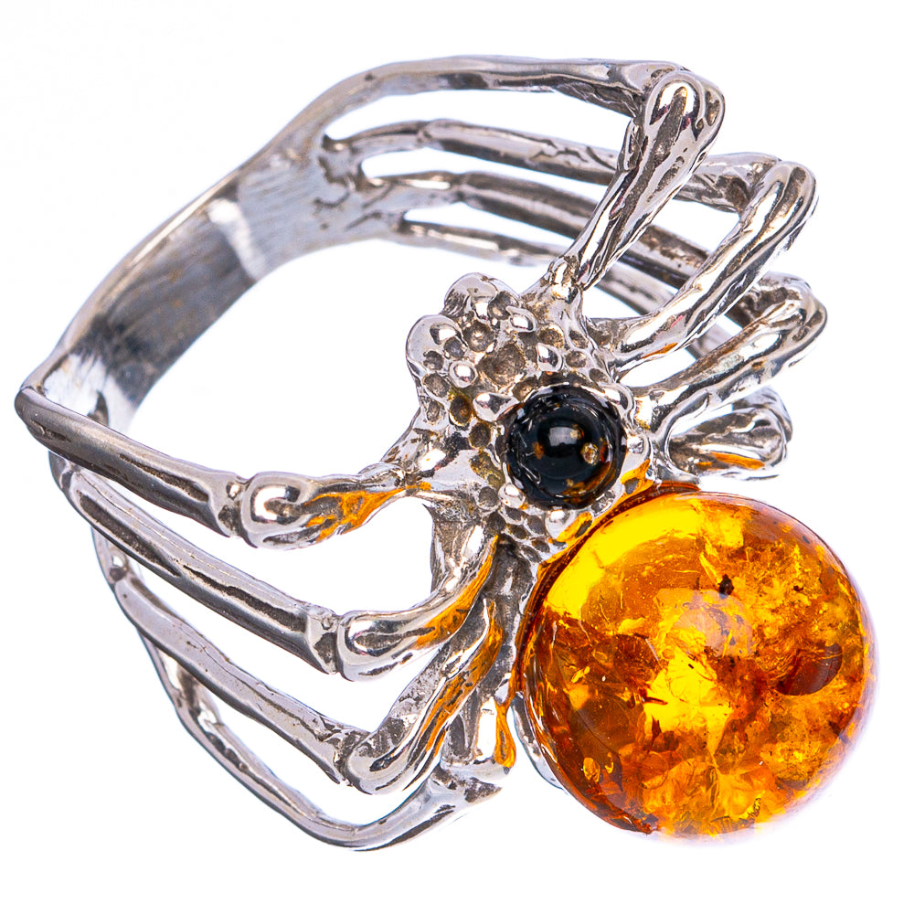 Baltic Amber Spider Ring Size 6.75 (.925 Sterling Silver)