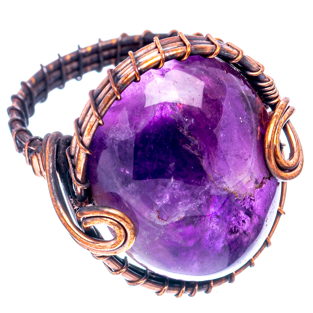 Amethyst Wire Wrap Ring Size 7.5 (Oxidized Copper)