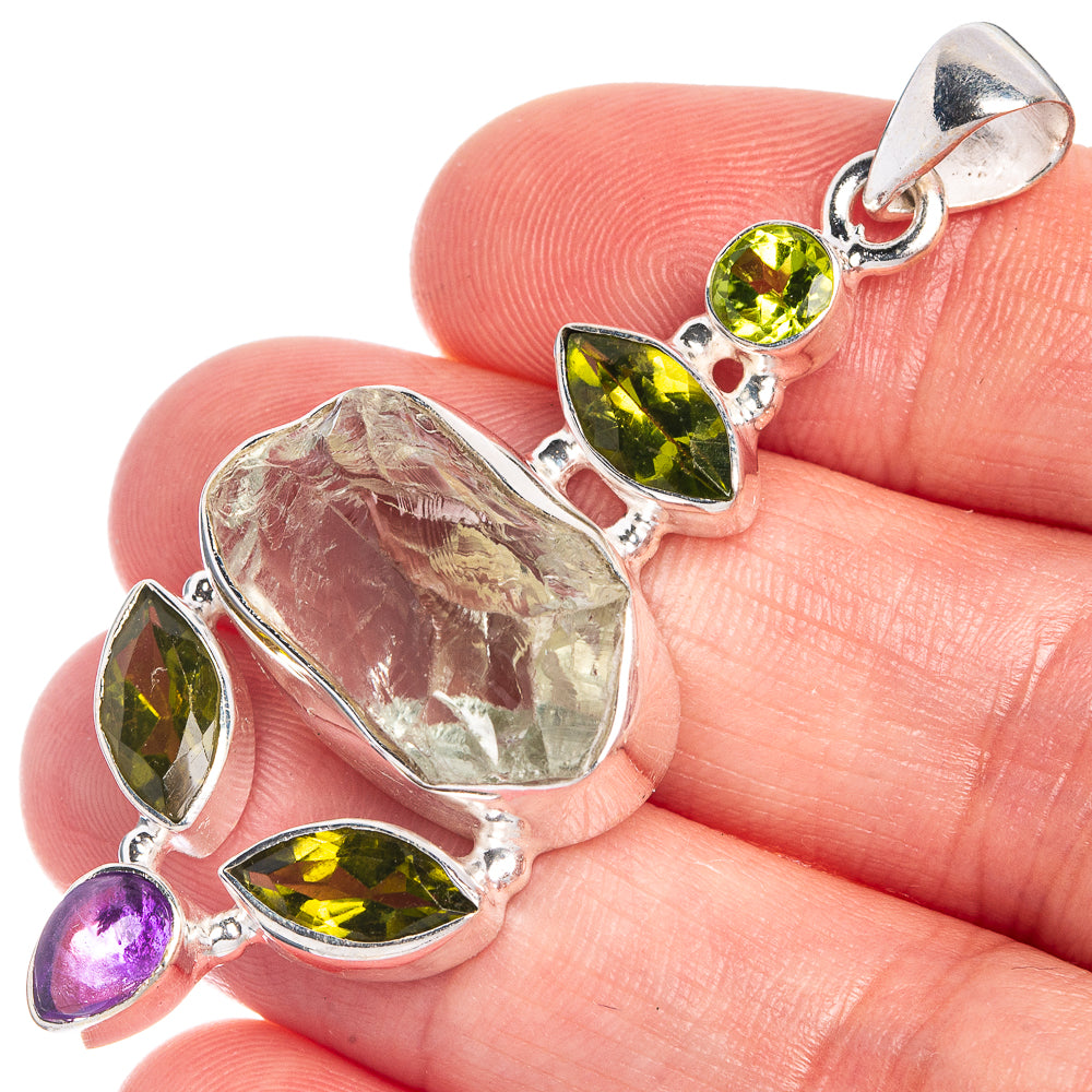 Raw Aquamarine, Peridot, Amethyst Pendant 2 1/4" (925 Sterling Silver) P39802