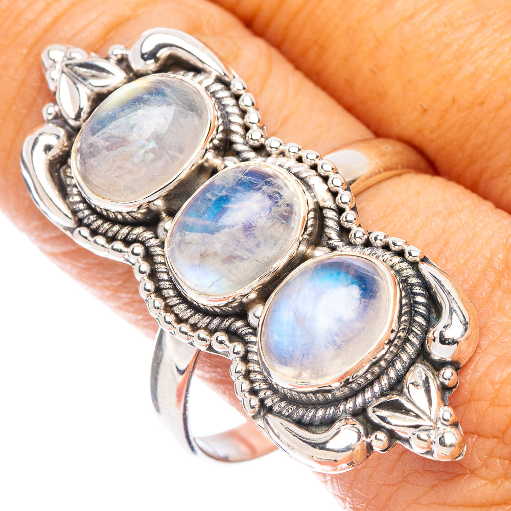 Large Rainbow Moonstone Ring Size 12 (925 Sterling Silver) R7062