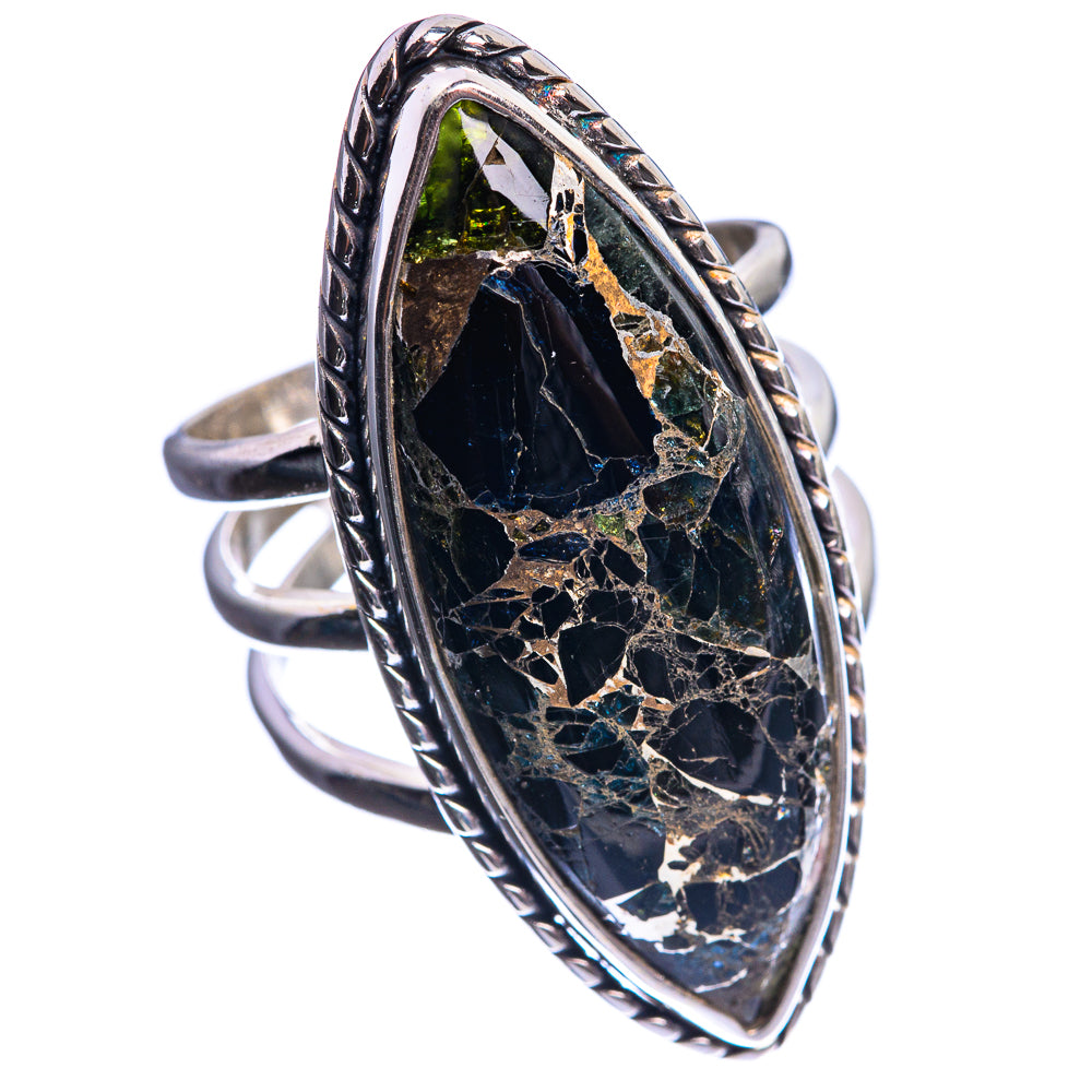 Large Copper Black Onyx 925 Sterling Silver Ring Size 7