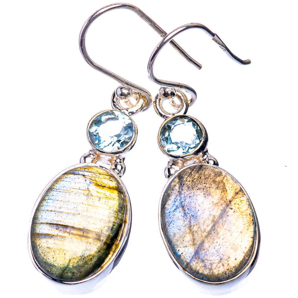 Labradorite, Blue Topaz Earrings 1 1/2" (925 Sterling Silver) E432595