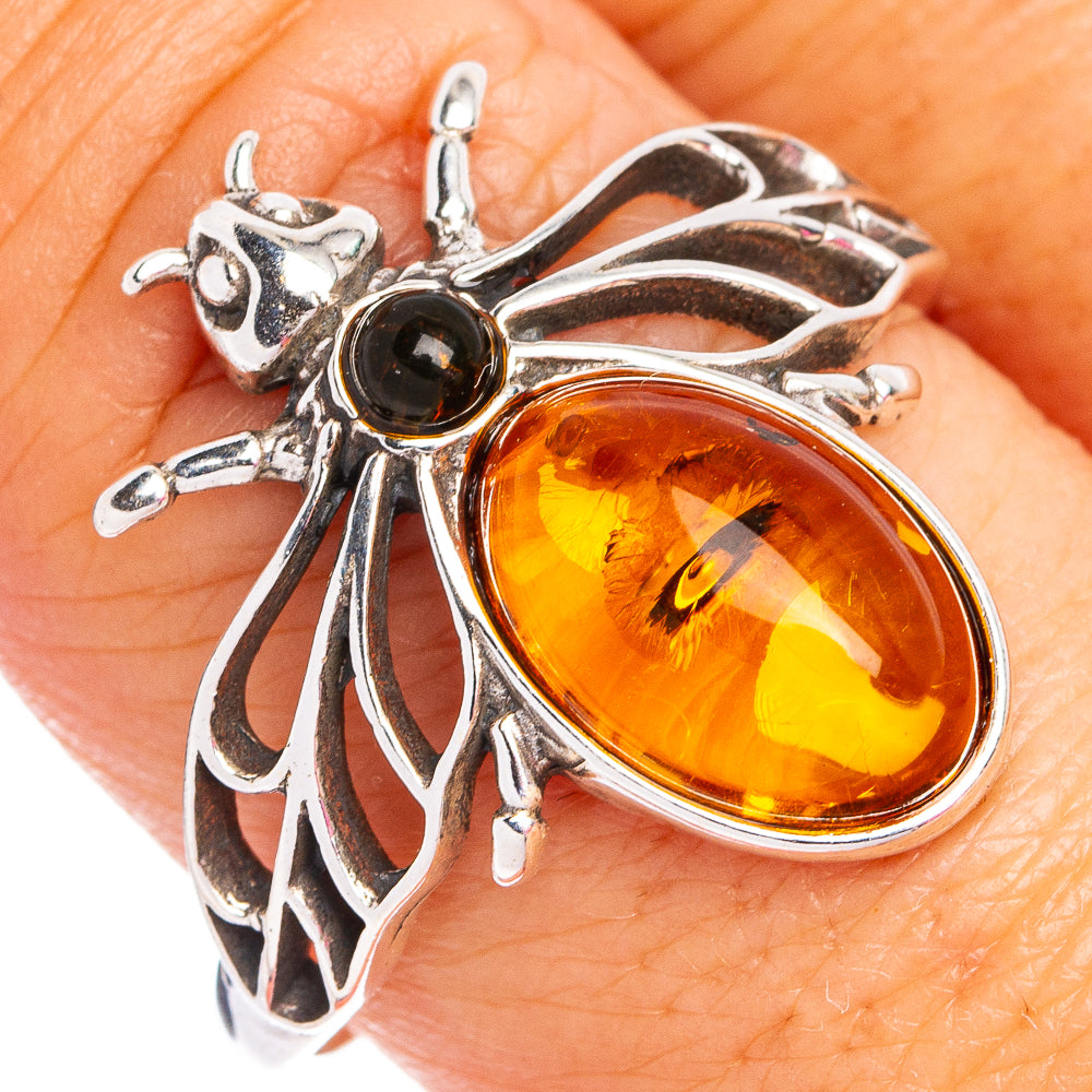 Baltic Amber Honey Bee Ring Size 10 (.925 Sterling Silver)