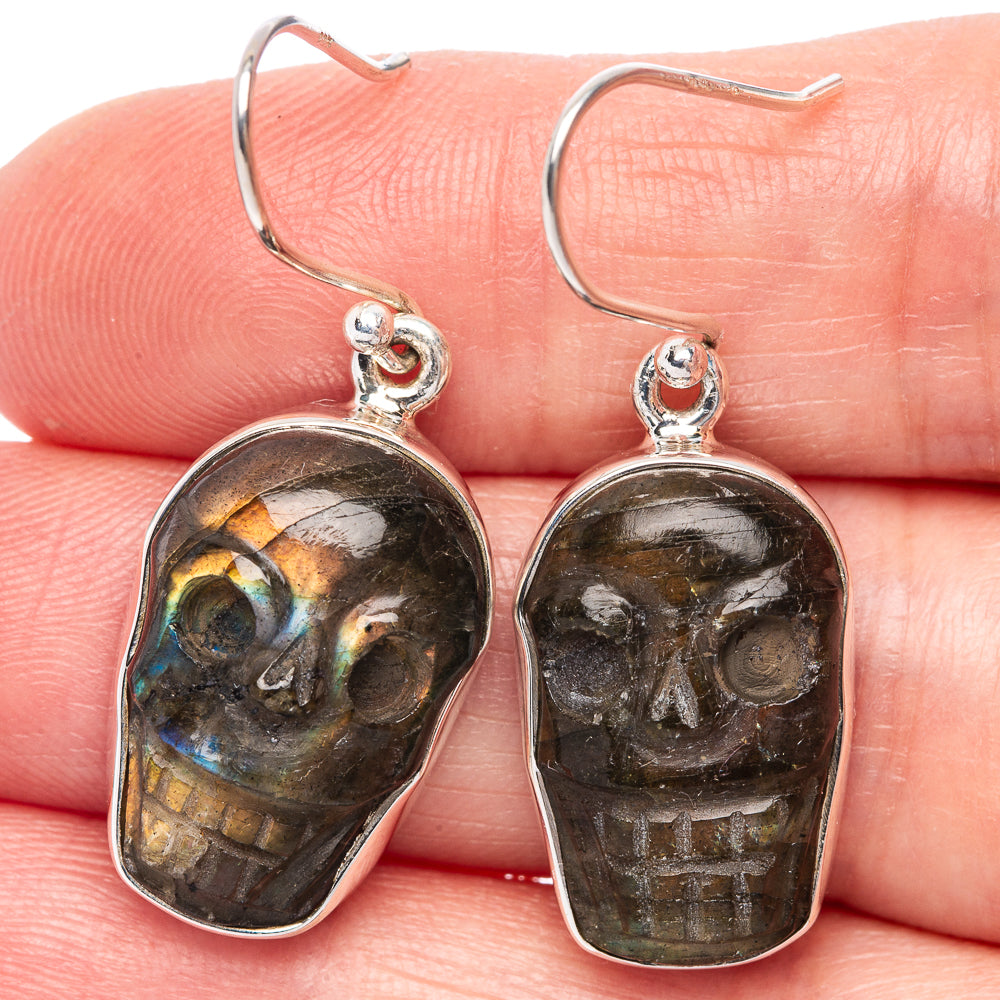 Labradorite Skull Earrings 1 1/2" (925 Sterling Silver) E433320