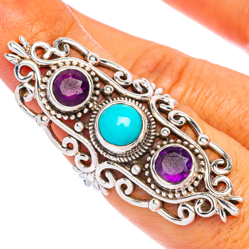 Large Sleeping Beauty Turquoise, Amethyst Ring Size 7 (925 Sterling Silver) R144517