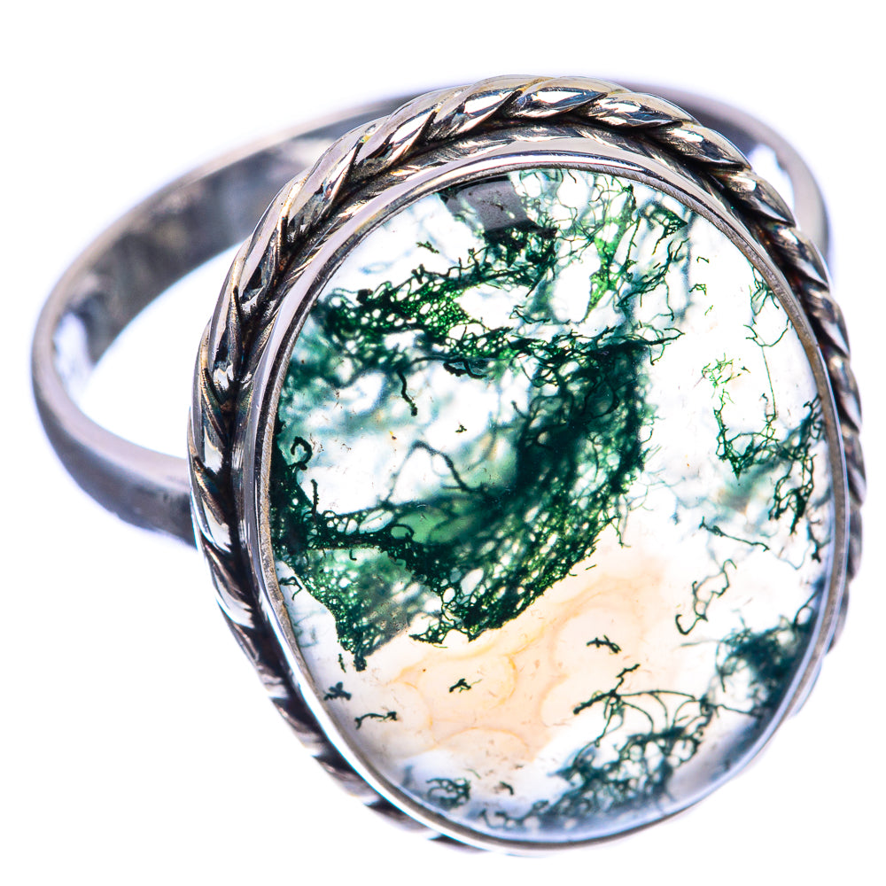 Green Moss Agate 925 Sterling Silver Ring Size 12