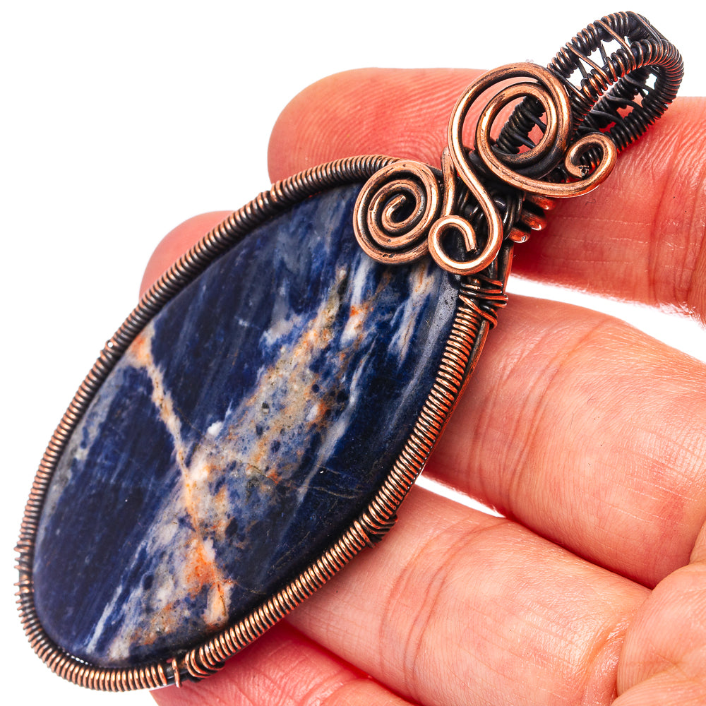 Sodalite Wire Wrap Pendant 2 7/8" (Oxidized Copper)