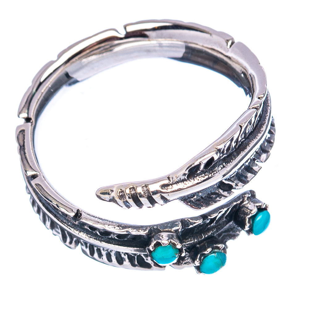 Native Style Mohave Turquoise Feather Ring Size 8 Adjustable (.925 Sterling Silver)