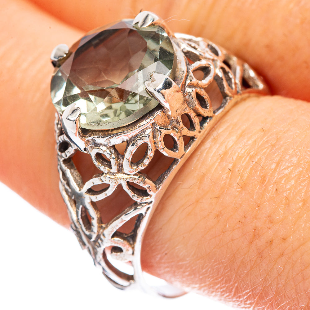 Faceted Green Amethyst Ring Size 9.5 (925 Sterling Silver) R3213