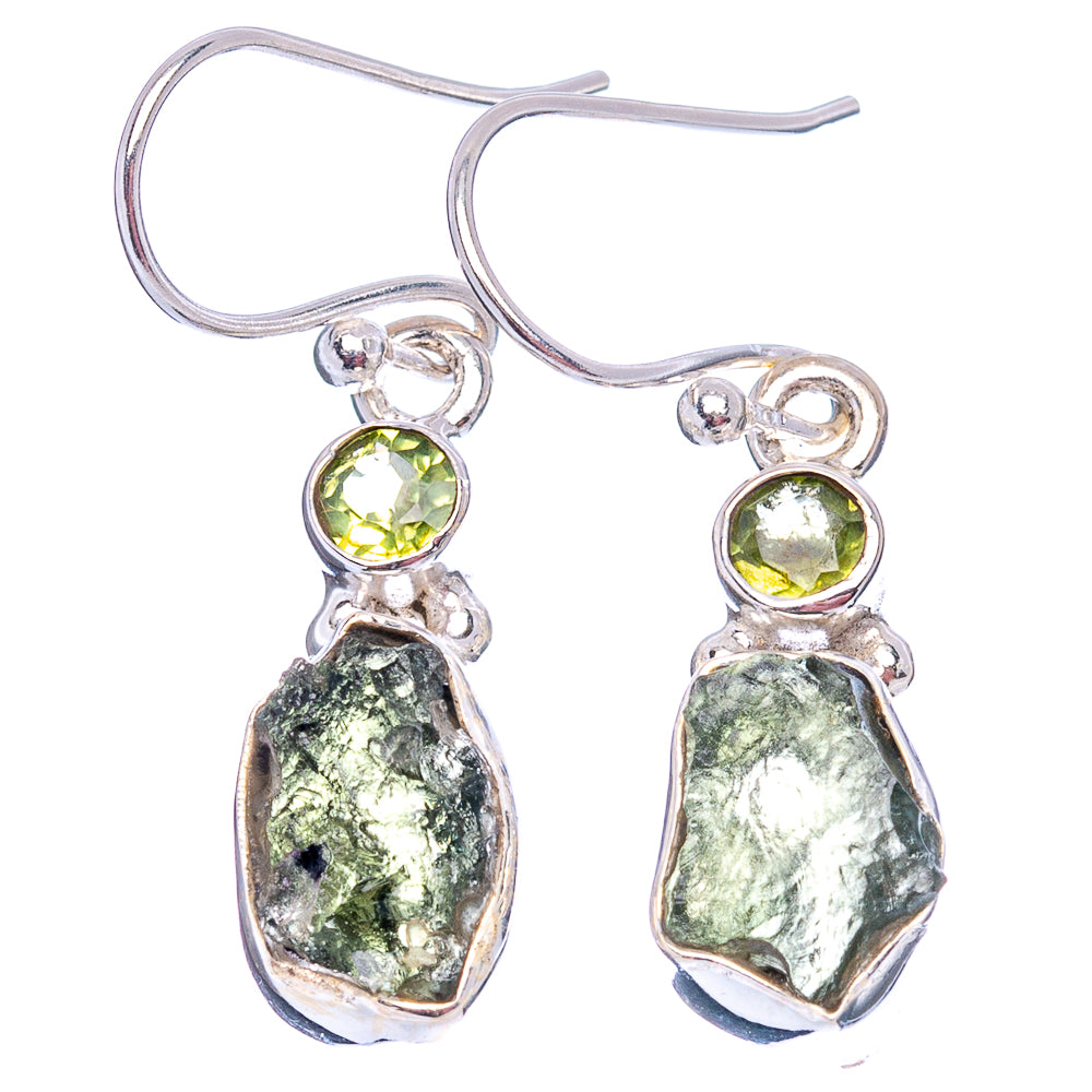 Rare Moldavite Earrings 1 3/8" (.925 Sterling Silver)
