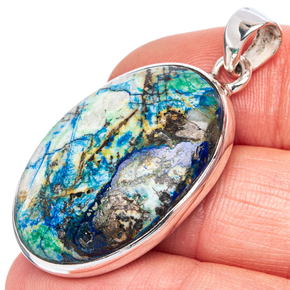 Azurite With Malachite Pendant 1 5/8" (925 Sterling Silver) P41460
