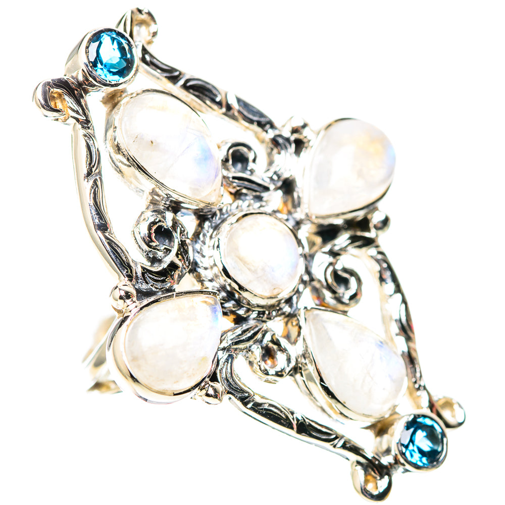 Signature Large Rainbow Moonstone, Blue Topaz Ring Size 8.25 (925 Sterling Silver) RING138305