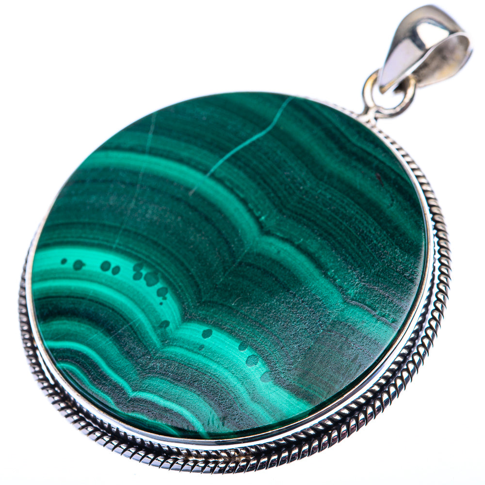 Malachite Coin Pendant 2" (925 Sterling Silver) PD38535