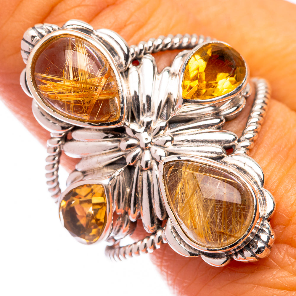 Large Rutilated Quartz, Citrine Ring Size 9.75 (925 Sterling Silver) R141067
