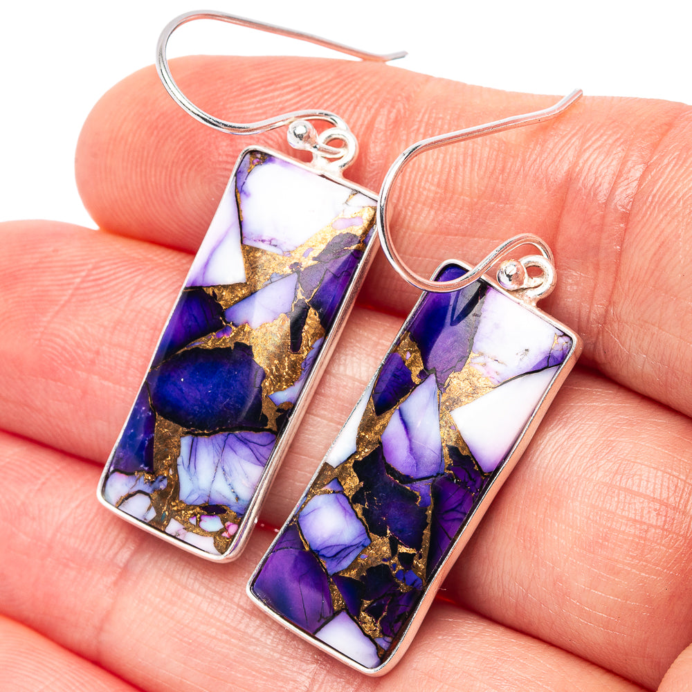 Purple Dahlia Mohave Turquoise Earrings 1 5/8" (.925 Sterling Silver)
