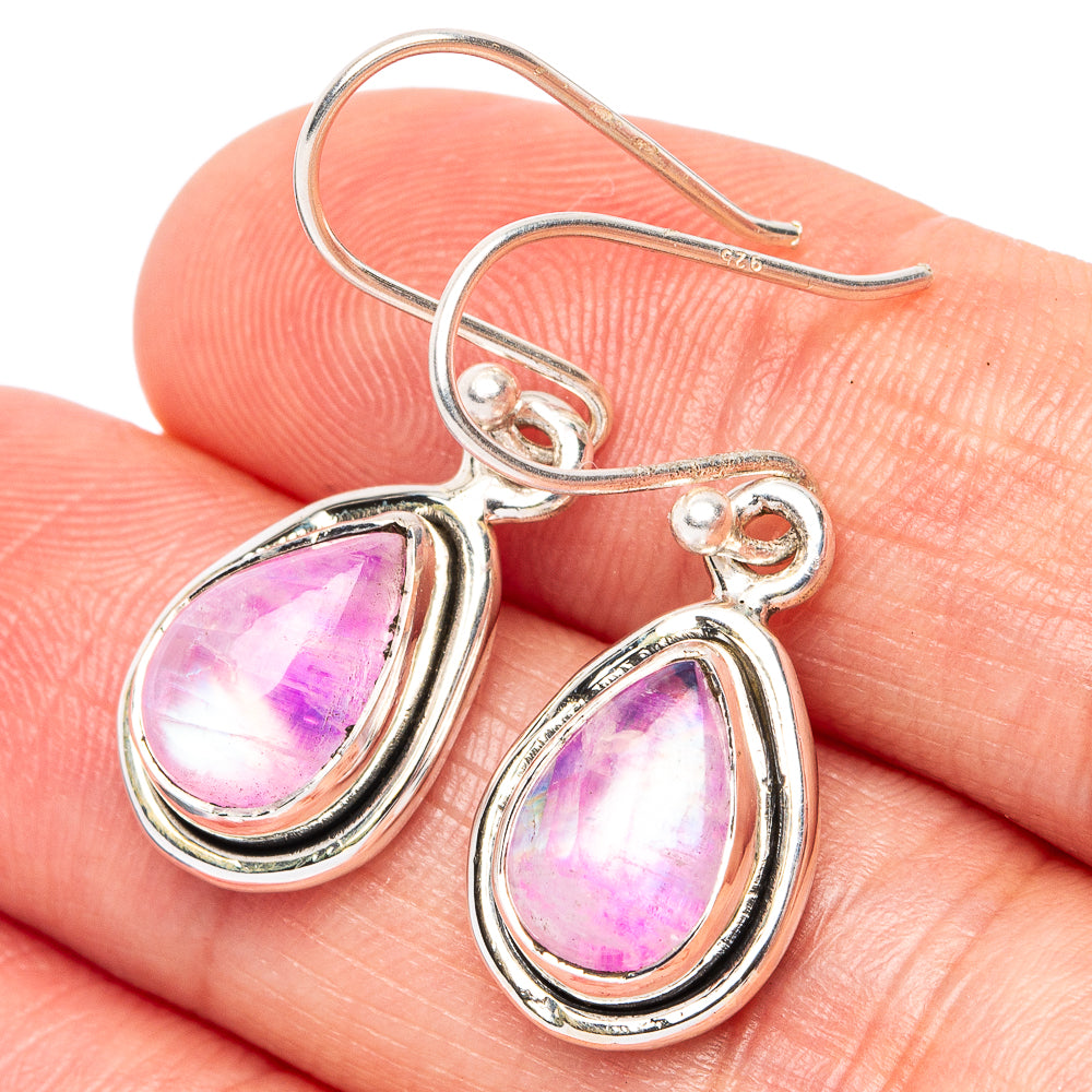 Pink Moonstone Earrings 1 1/8" (925 Sterling Silver) E2565