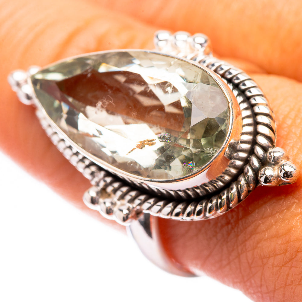 Large Faceted Green Amethyst Ring Size 9 (925 Sterling Silver) R140634