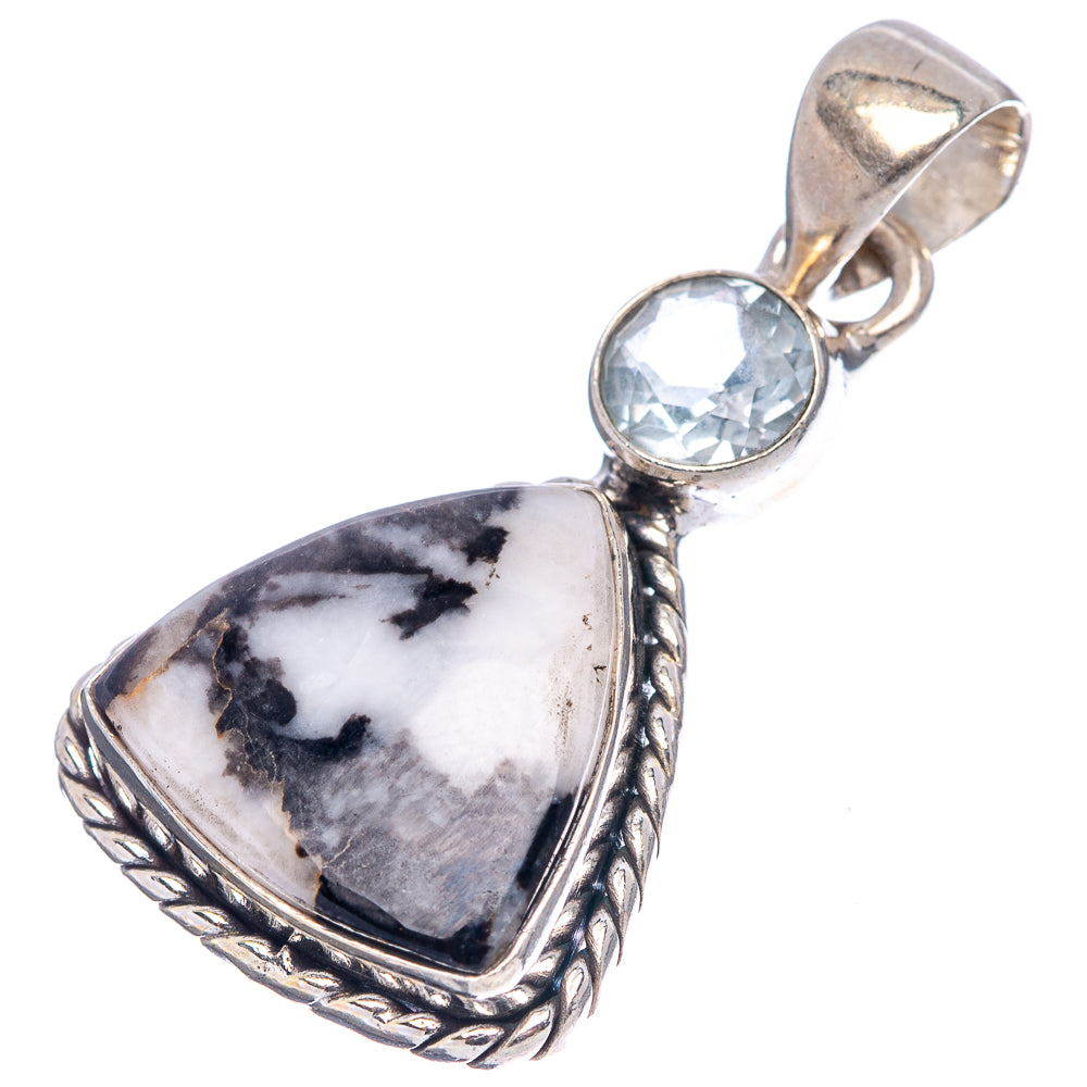 White buffalo Turquoise, Blue Topaz Pendant 1 3/8" (.925 Sterling Silver)