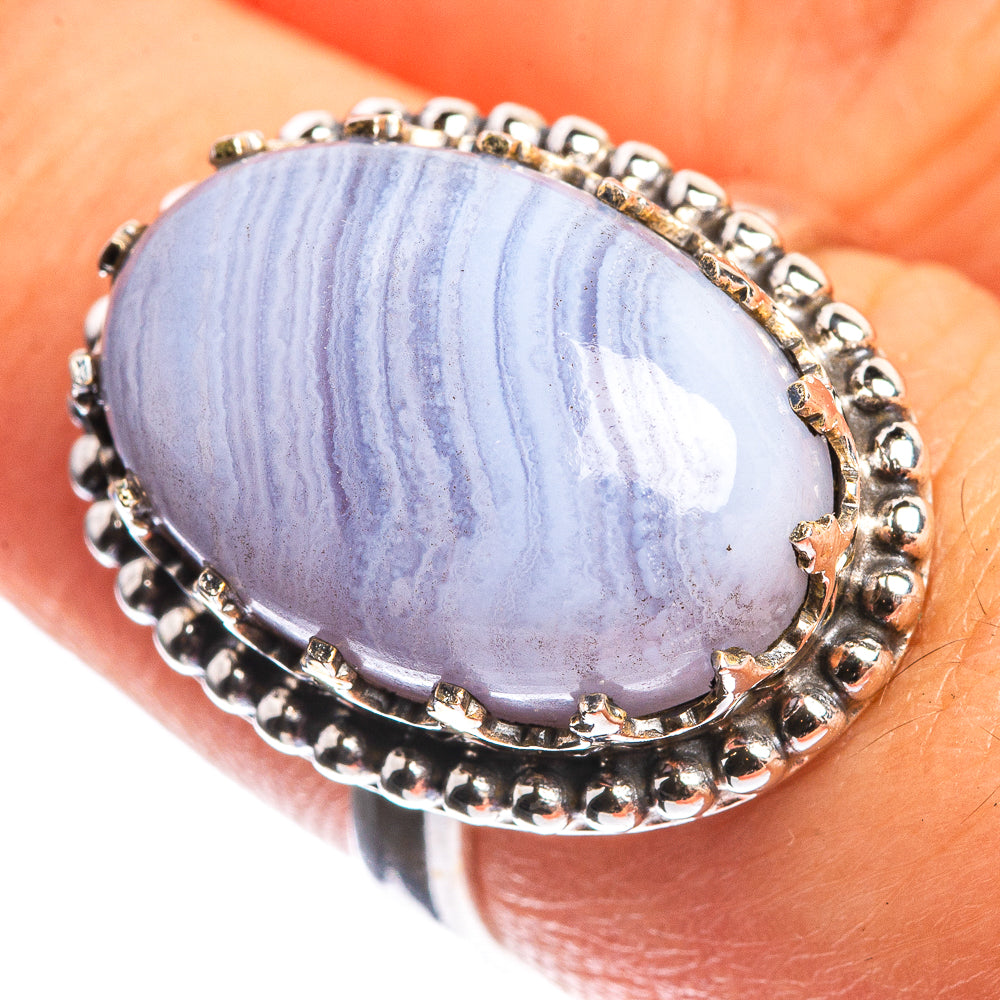 Blue Lace Agate 925 Sterling Silver Ring Size 7.5