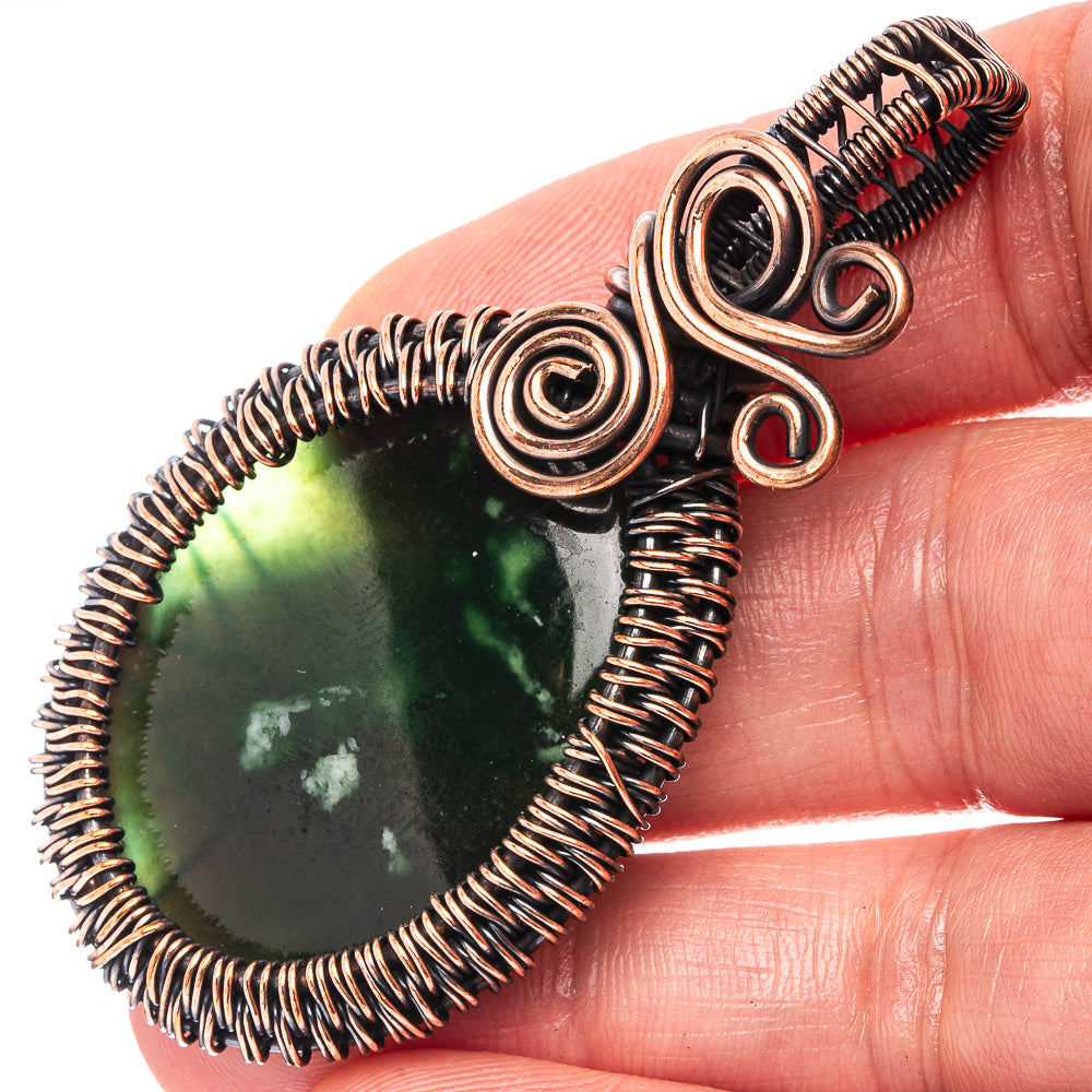 Chrome Chalcedony Wire Wrap Pendant 2 3/8" (Oxidized Copper)