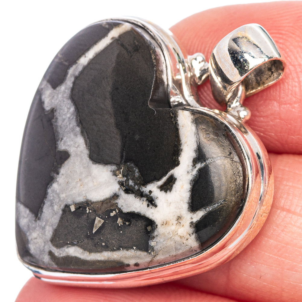 Septarian Geode Heart Pendant 1 3/8" (925 Sterling Silver) P40222