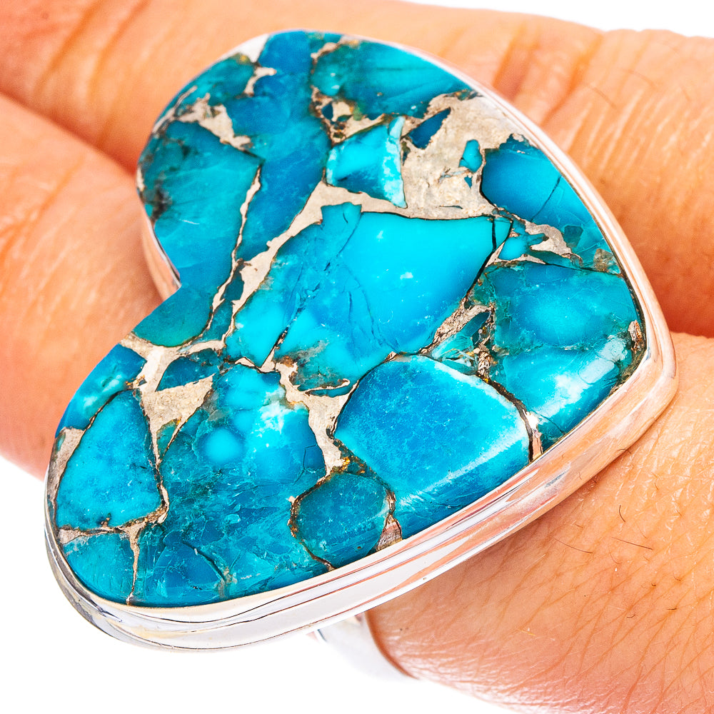 Huge Blue Copper Composite Turquoise Heart 925 Sterling Silver Ring Size 8.25 (925 Sterling Silver) R6353