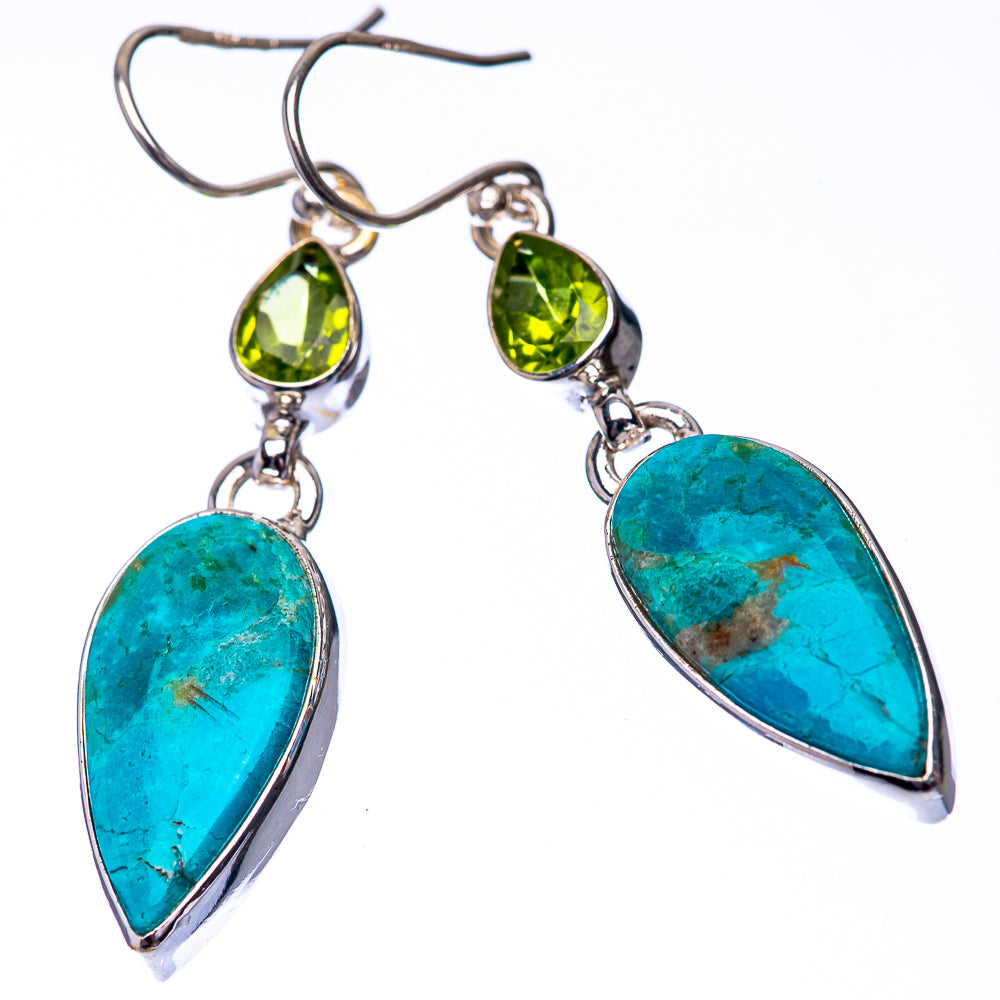 Chrysocolla, Peridot 925 Sterling Silver Earrings 1 7/8" (925 Sterling Silver) EARR432218