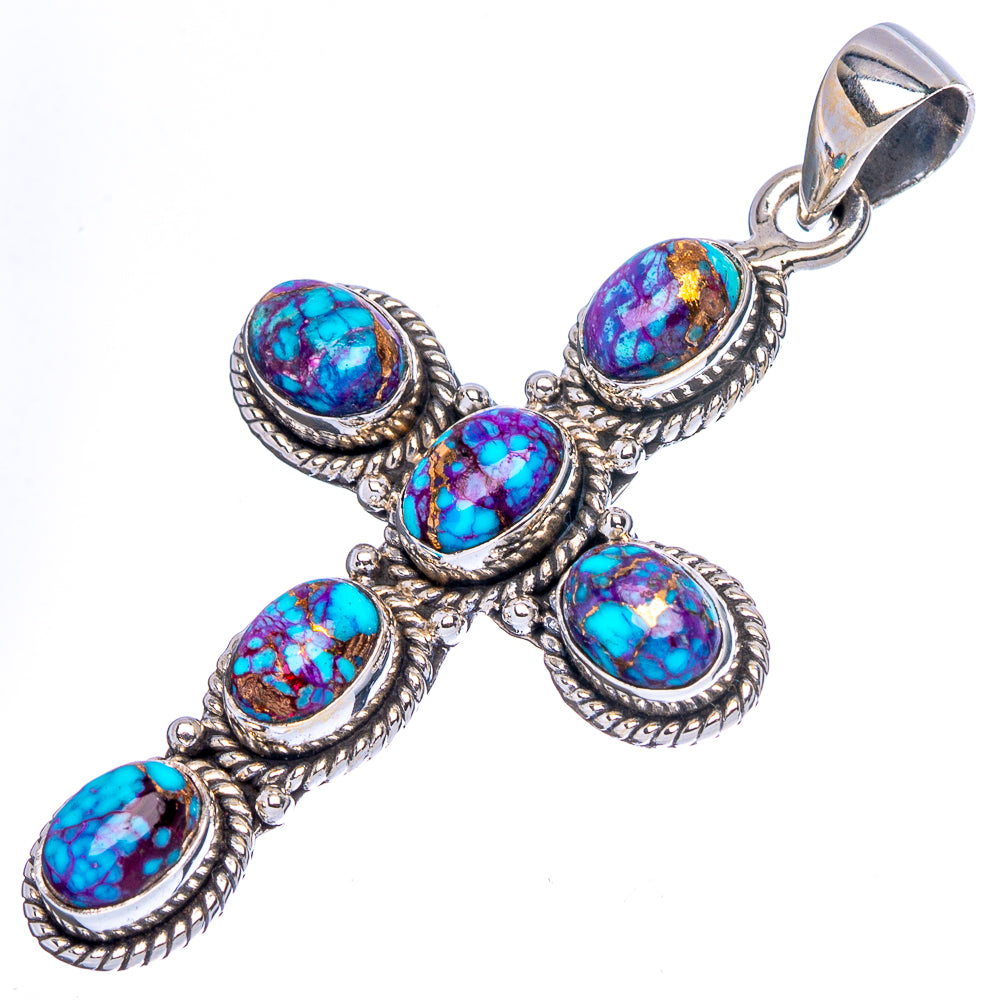 Spiny Oyster Turquoise Cross Pendant 2" (925 Sterling Silver) P43098