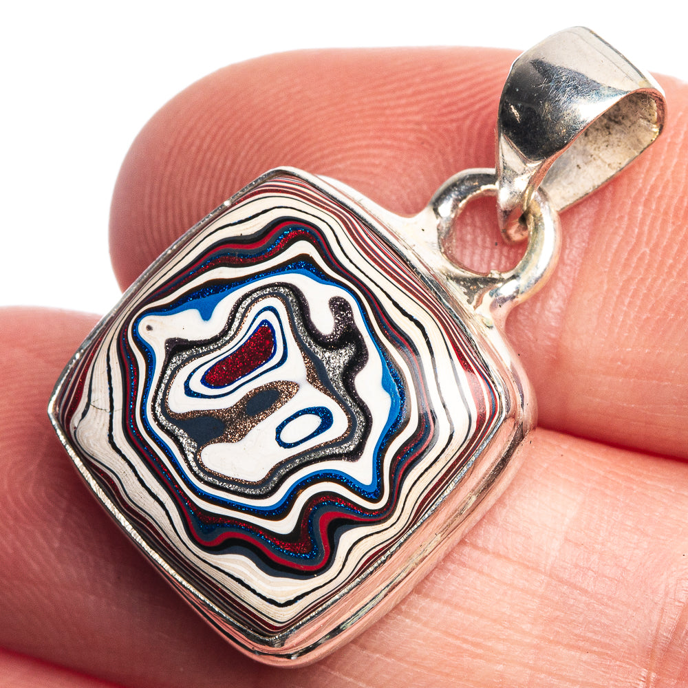 Fordite 925 Sterling Silver Pendant 1 1/8"