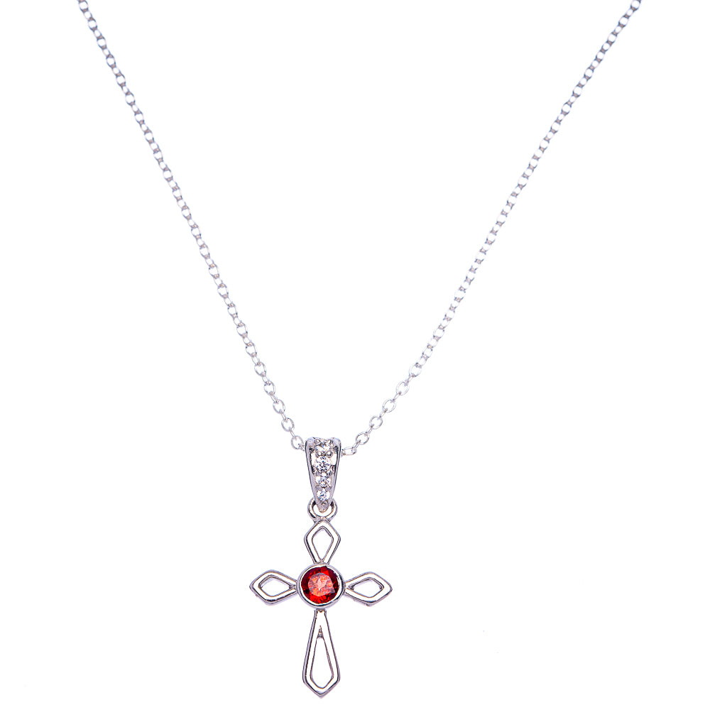 Garnet Cross Necklace 17 7/8" (925 Sterling Silver) N90061