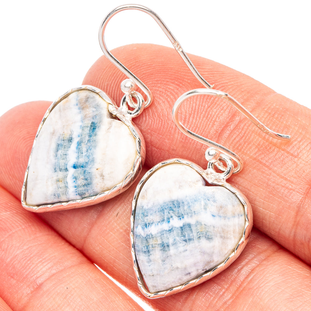 Blue Scheelite Heart Earrings 1 3/8" (925 Sterling Silver) E2270