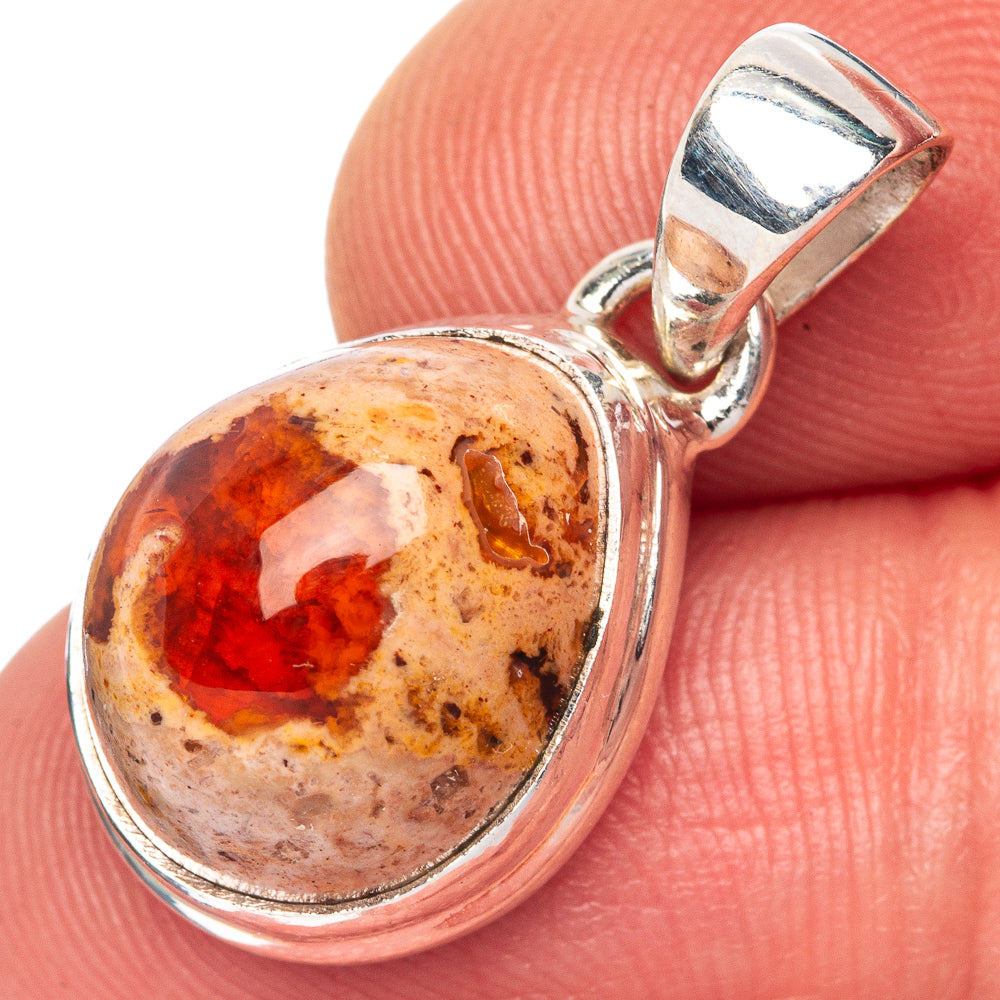 Rare Mexican Fire Opal Pendant 1 1/8" (925 Sterling Silver) P41719
