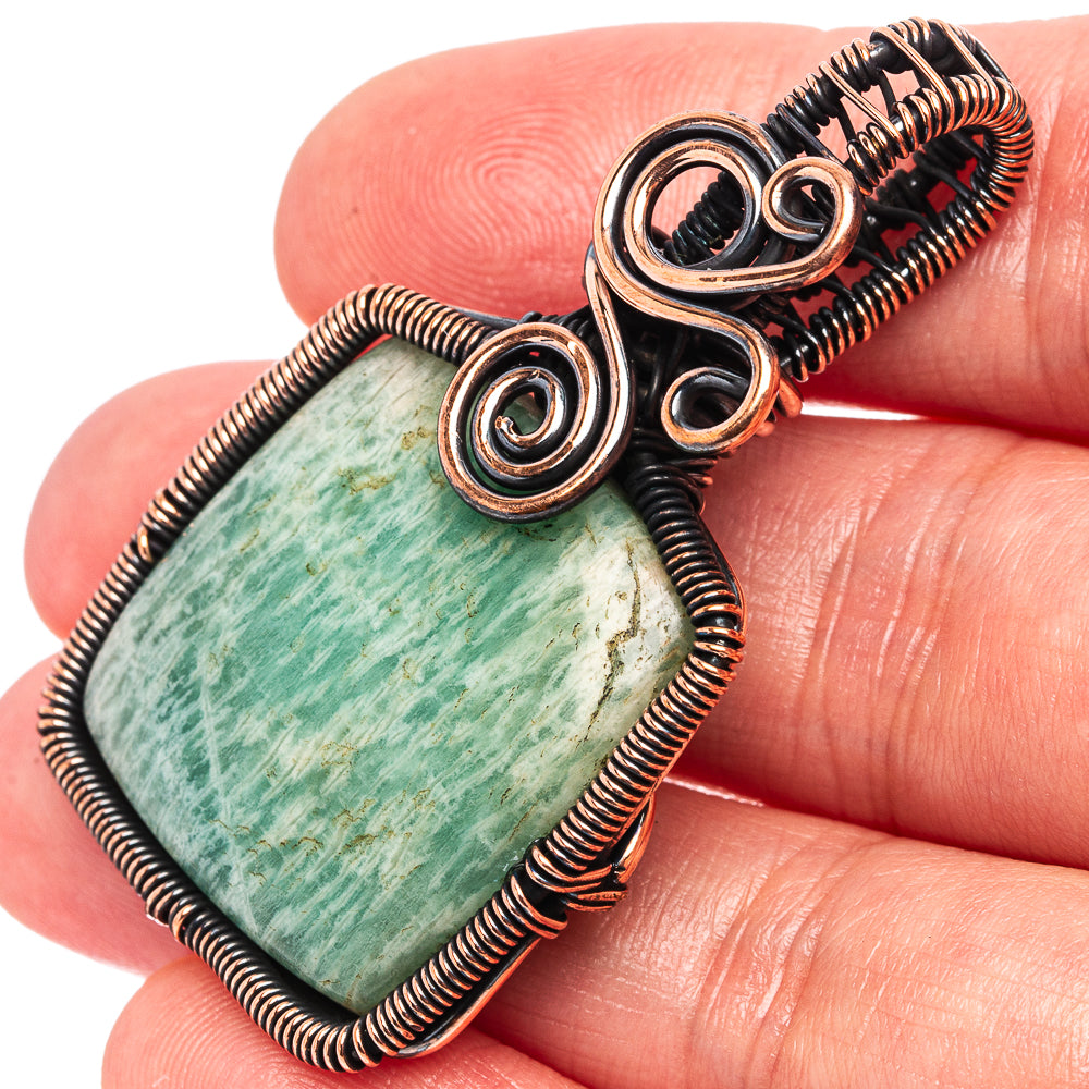 Amazonite Wire Wrap Pendant 2" (Oxidized Copper)